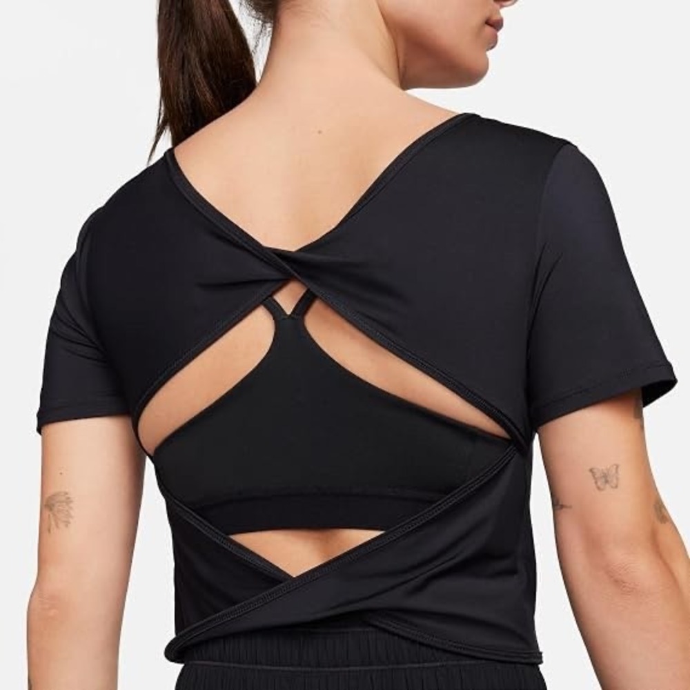 NWT Nike Women One Classic Dri-FIT Twist Short Sleeve Crop Top Black size M